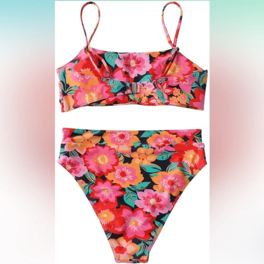 Women High Wasited Bikini Shoulder Strap 2‎ Piece High Cut String Swimsuits S
